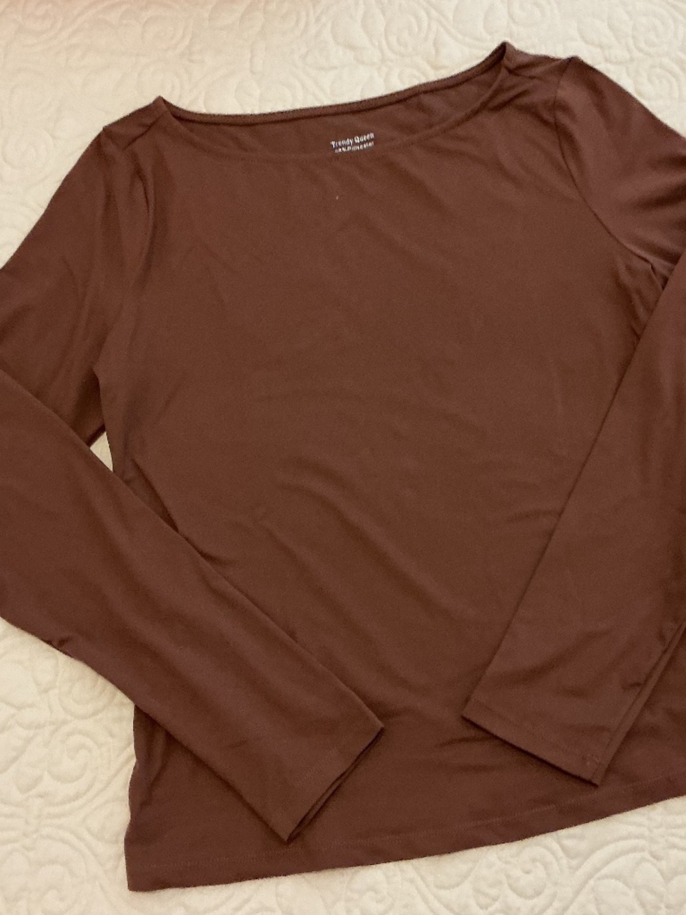 Trendy Queen Women’s Size Large Polyester/Spandex Top Long Sleeve Brown